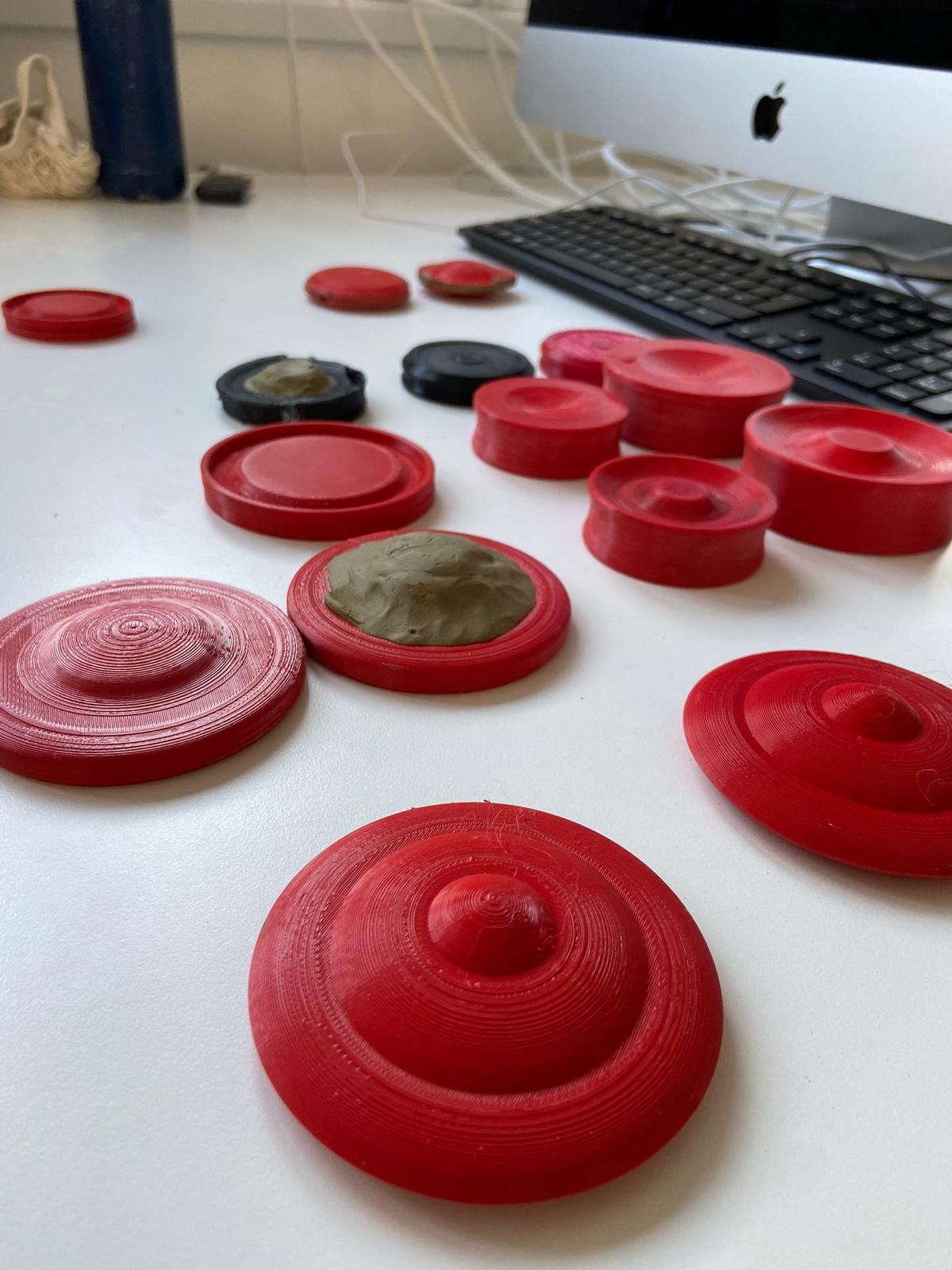 THUDPUK PLA prototypes — full batch from three days of 3D printing
